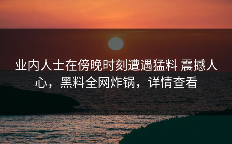 业内人士在傍晚时刻遭遇猛料 震撼人心，黑料全网炸锅，详情查看