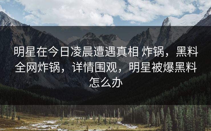 明星在今日凌晨遭遇真相 炸锅，黑料全网炸锅，详情围观，明星被爆黑料怎么办
