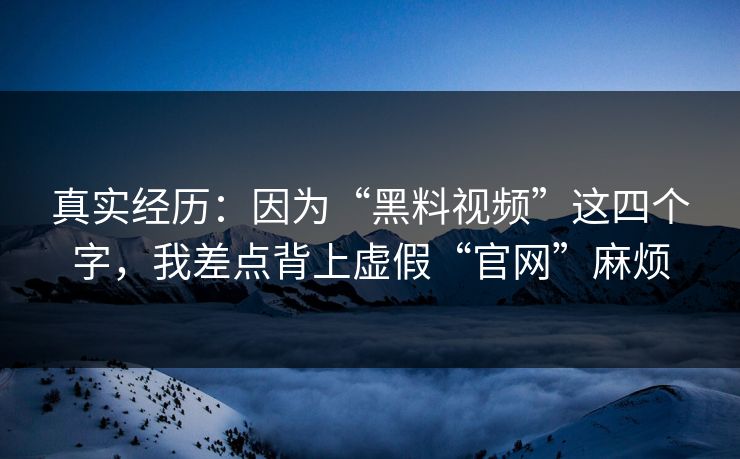 真实经历：因为“黑料视频”这四个字，我差点背上虚假“官网”麻烦